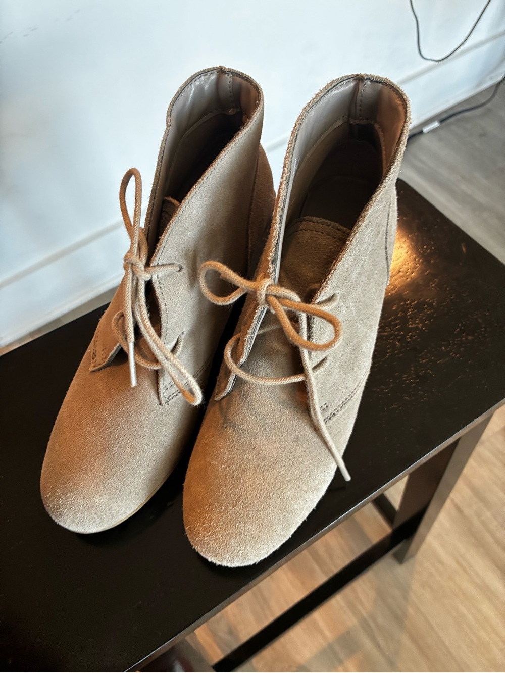 White Mountain Suede Lace-Up Ankle Boots in Taupe